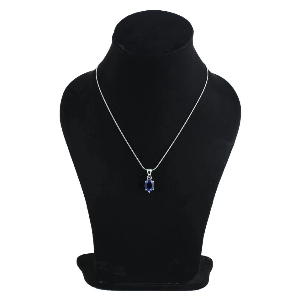 10 Ct Natural Blue Sapphire Pendant 925 Sterling Silver With Silver Chain