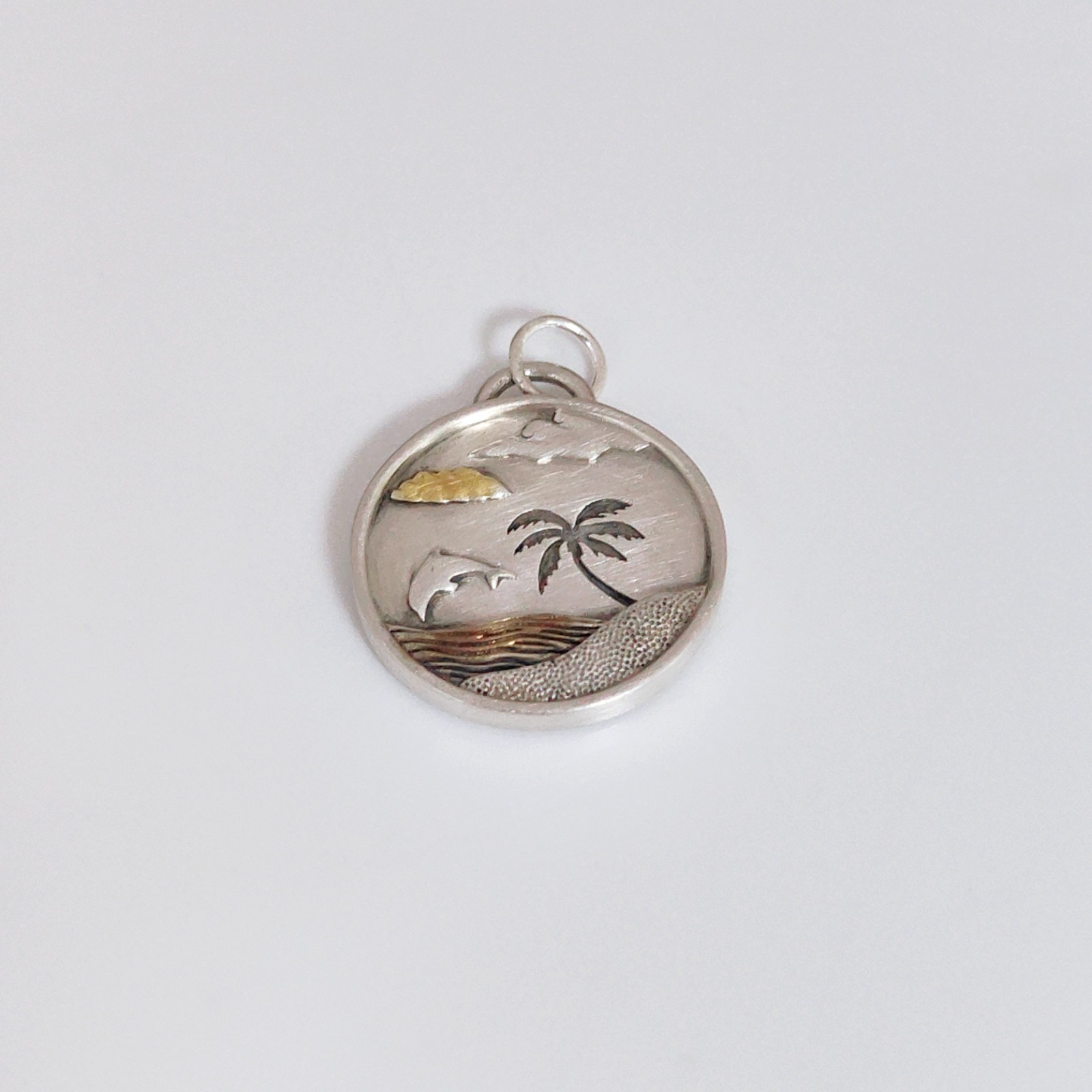Tropical Beach Landscape Pendant Handmade Ocean Nature Charm Silver with box