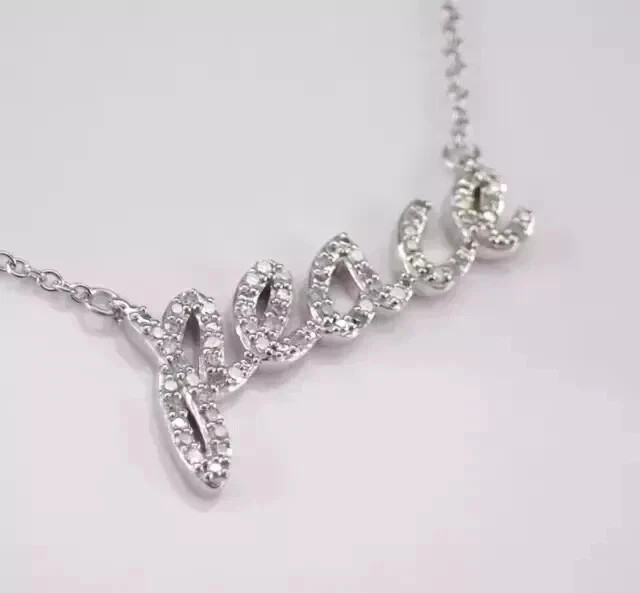 14K White Gold Plated 1.00 Ct Round Cut Real Moissanite Customized Name Pendant