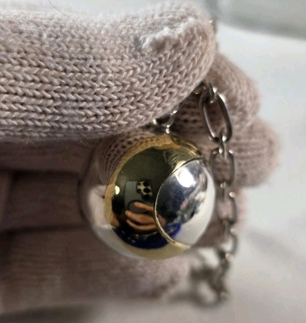 Sterling silver pendent, Harmony chiming ball, gold-filled half moon & star