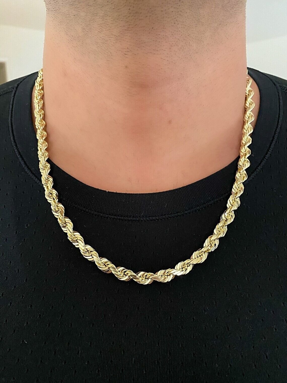 14k Yellow Gold Plated Over 925 Sterling Silver Rope Chain Mens Necklace 8mm NEW