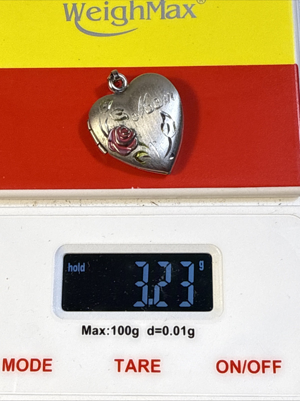 Sterling Silver Heart Photo Locket w/ Pink Rose & MOM Engraved 925 Pendant