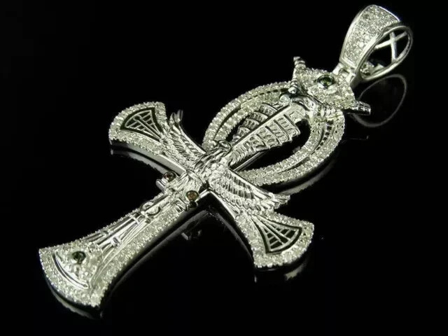 Men’s 2Ct Round Lab-Created Diamond Cross Pendant Necklace 14k White Gold Finish