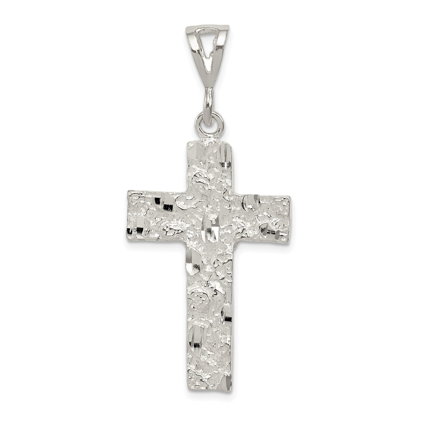 Sterling Silver Nugget Cross Pendant Necklace for Men Women Religious Charm
