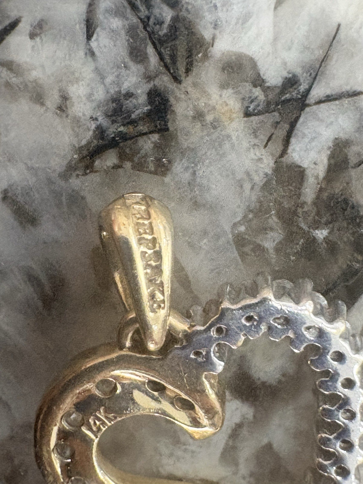 14k Yellow Gold Diamond Heart Charm Pendant Signed Round White/Colorless Stone