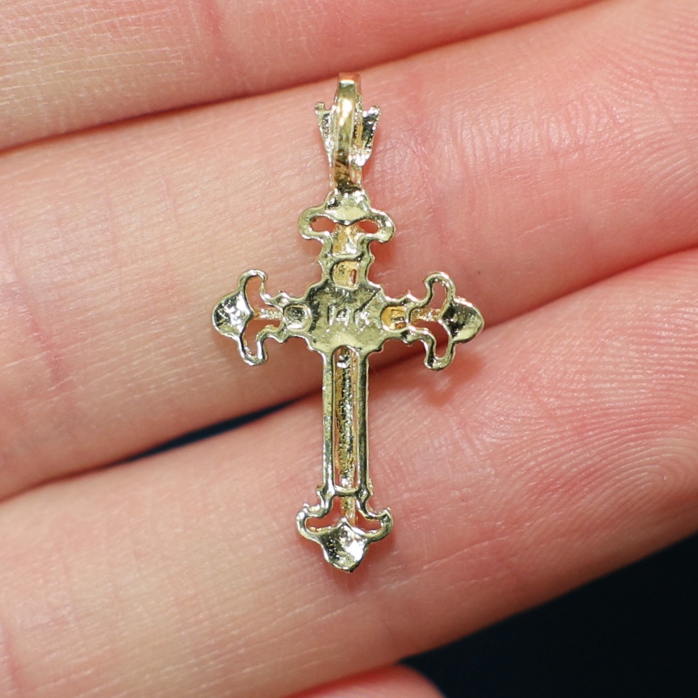 Genuine Solid 14K Yellow Gold Ornate Jesus Crucifix Cross Necklace Pendant 🔥