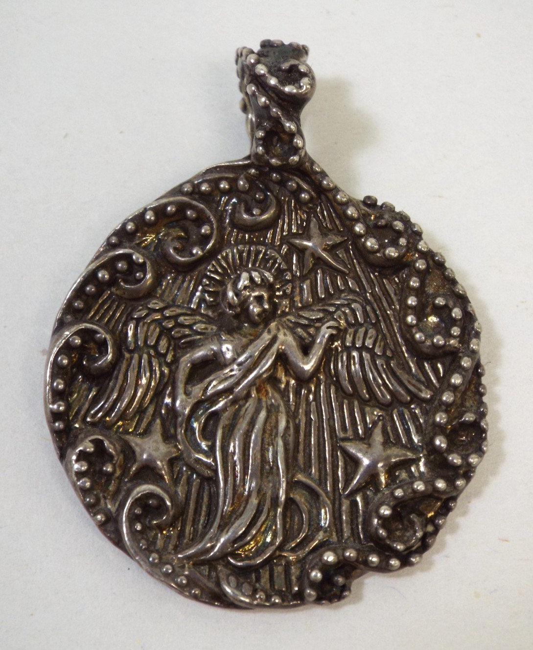 VTG 1990s Andrea Barnett Sterling Silver 925 Angel & Stars Pendant 21.6g Signed