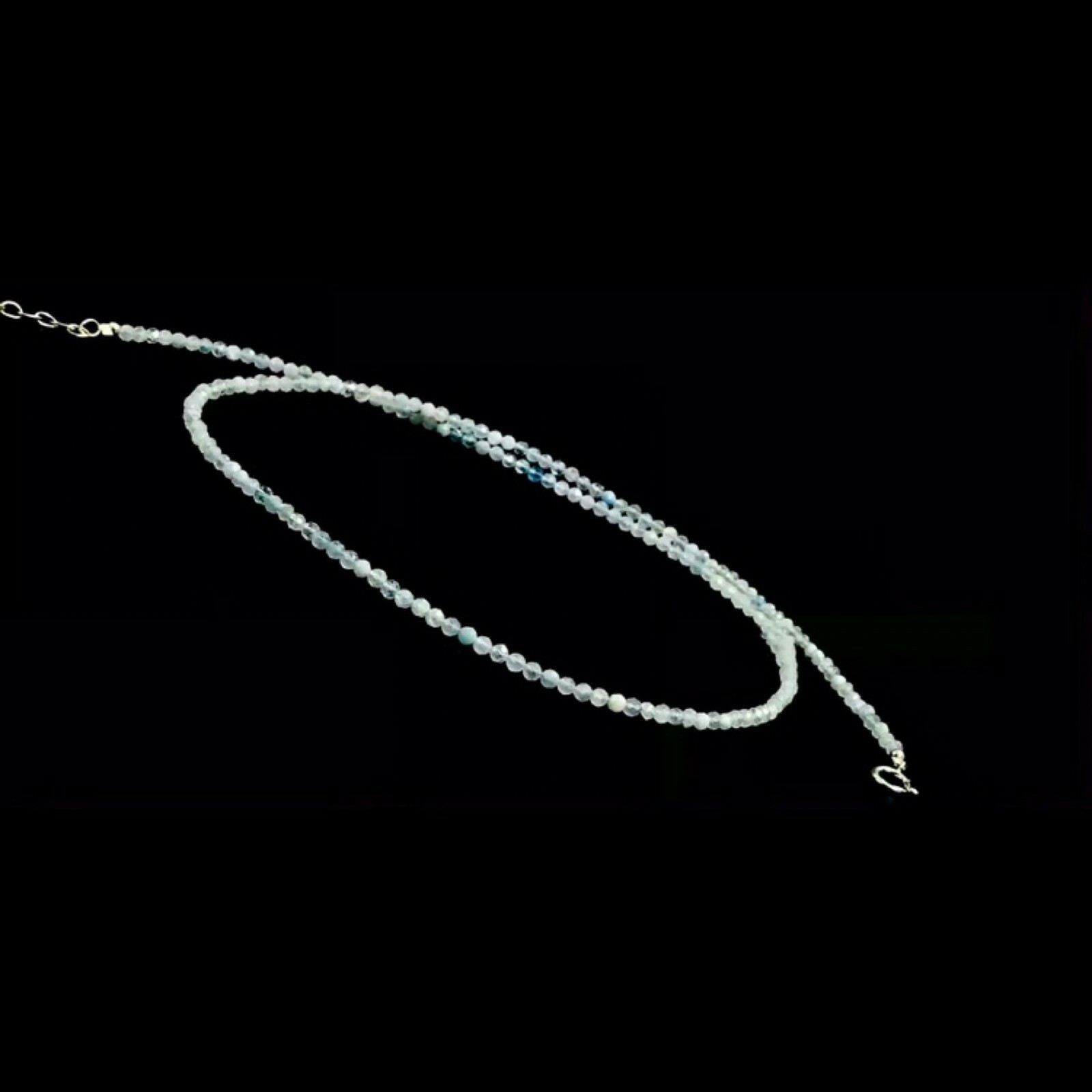 Genuine Aquamarine Beads 925 Silver Necklace Jewelry Women Handmade USA SELLER