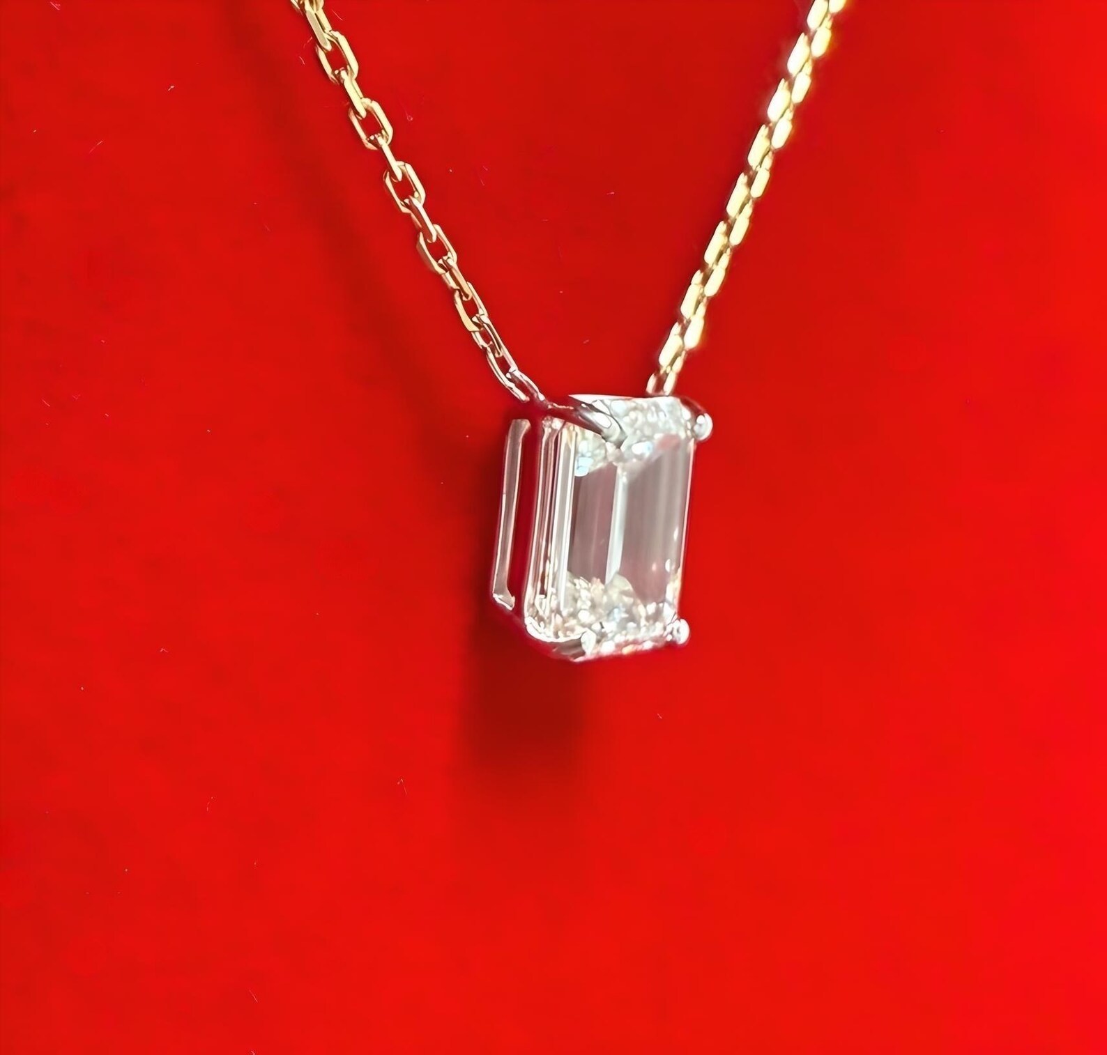 4Ct Emerald EF/VS1 Lab Grown Diamond Two-Tone Necklace& Pendant 14k Yellow Gold