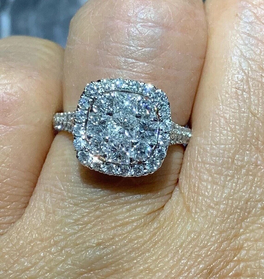 2.00Ct Lab Created Diamond Halo Engagement Ring 14K White Gold Plated