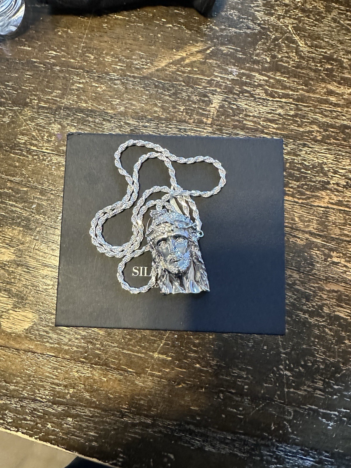 Sterling Silver 4mm Rope Chain 24 Inch With Jesus Pendant 1.5 Inches