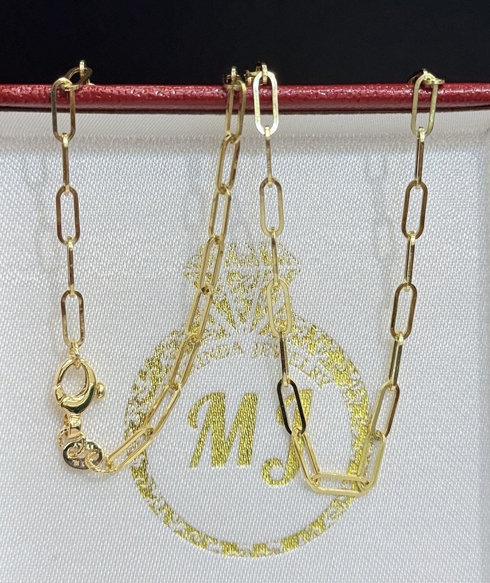 18k Solid Yellow Gold Paper Clip Semi Hollow Chain Necklace. 20”. 2.88 Grams
