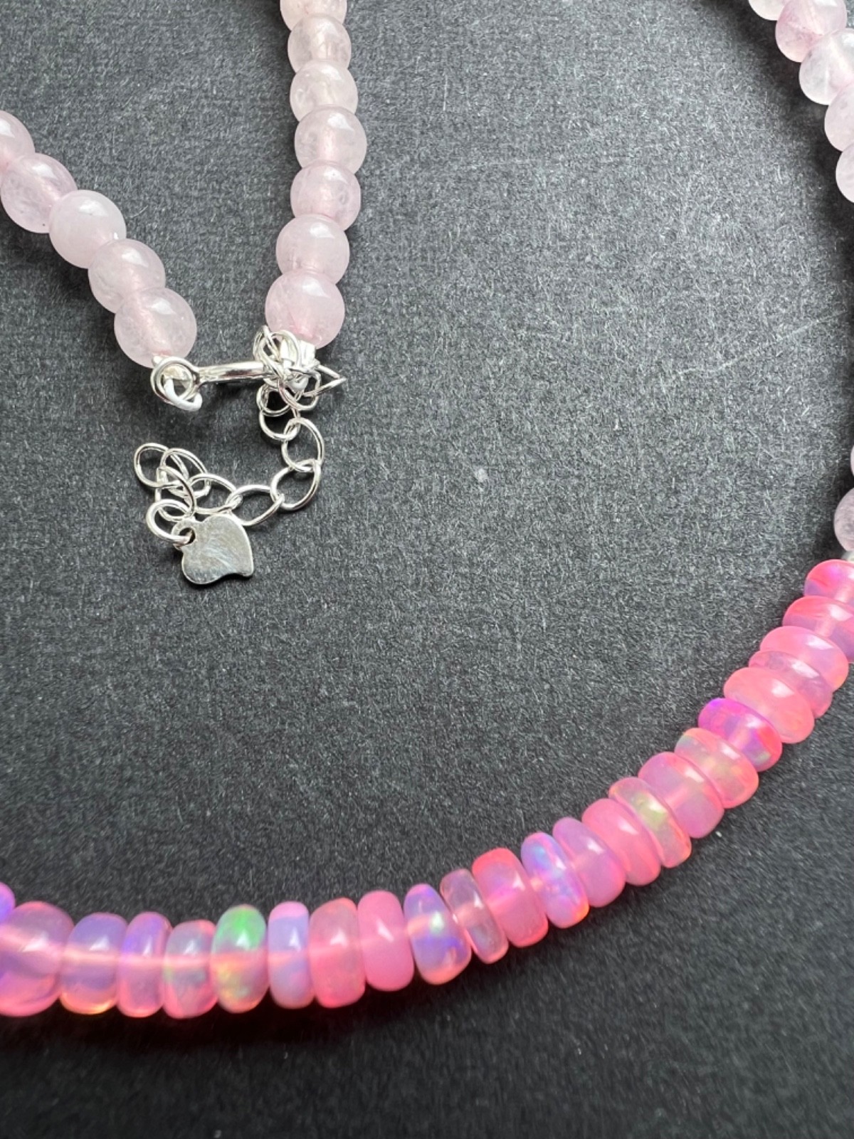 Rose Quartz & Pink Ethiopian Opal beads Choker Necklace in 925 Silver