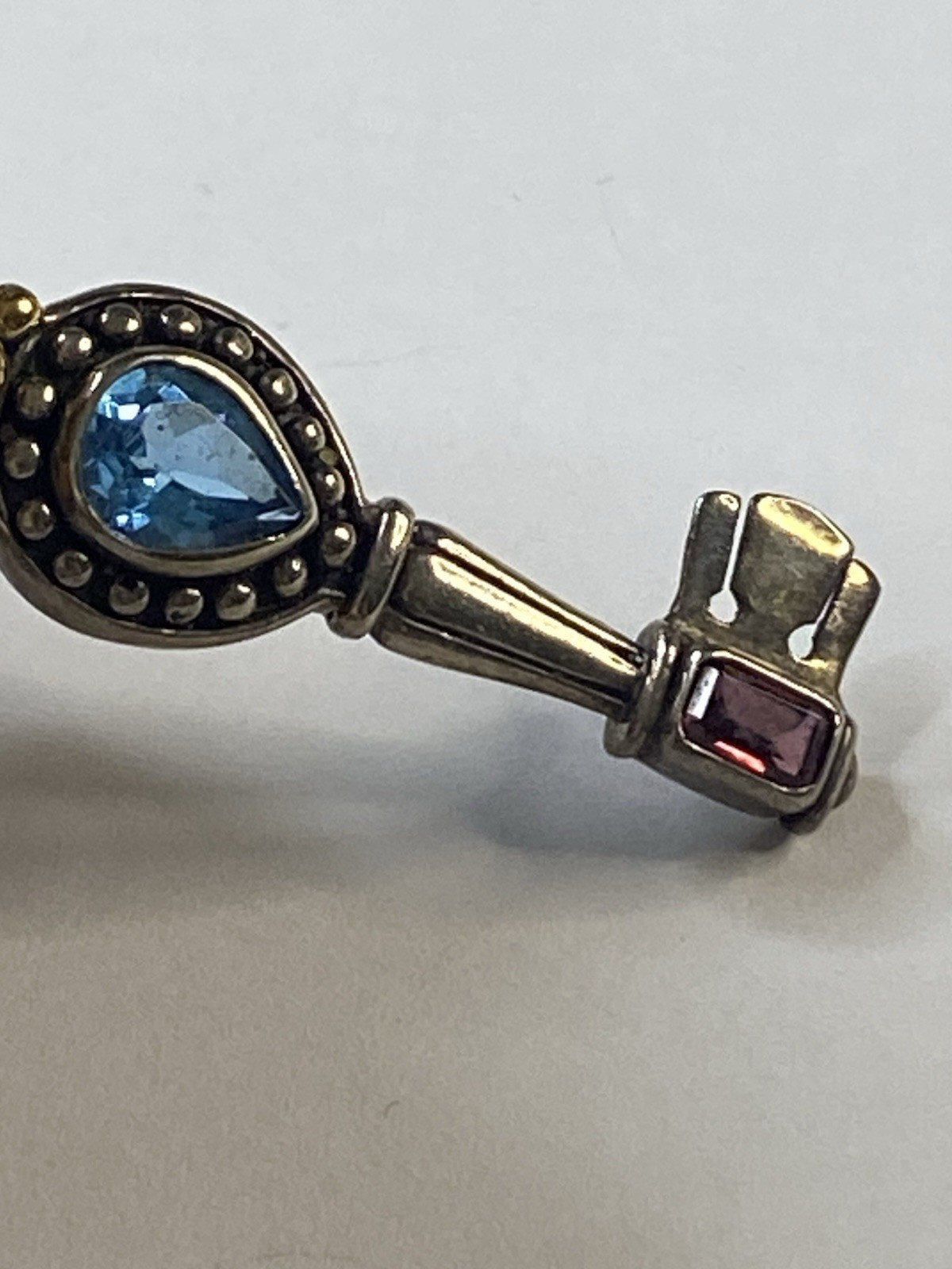 Samuel Benham Sterling Silver 18k Yellow Gold BJC Blue Heart Pink Key Pendant