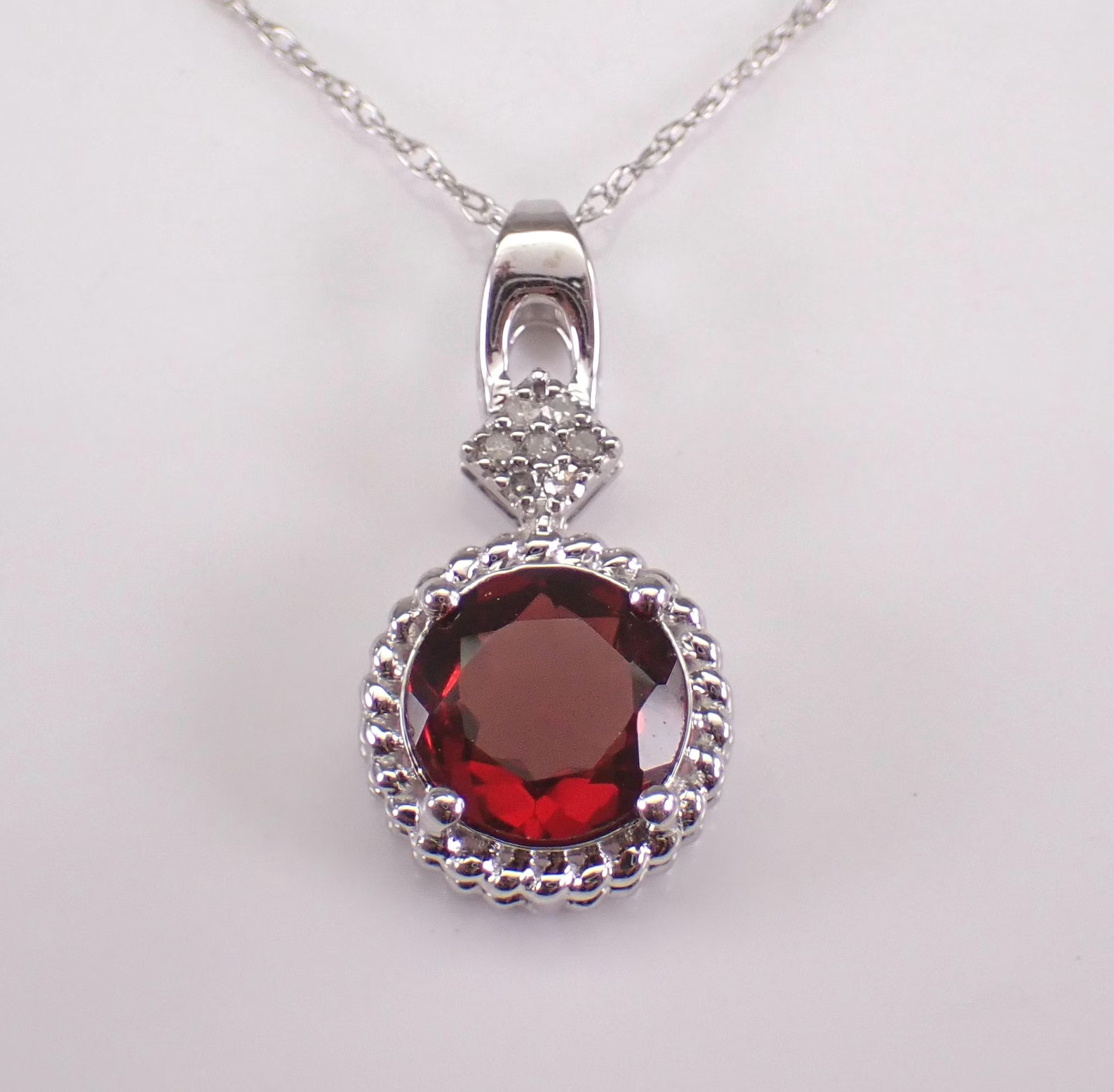 2 Ct Round Lab Created Red Garnet Halo Pendant Necklace 14K White Gold Plated
