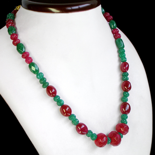 MARVELLOUS SUPERB 312.00 CTS EARTH MINED RUBY & EMERALD BEADS NECKLACE STRAND