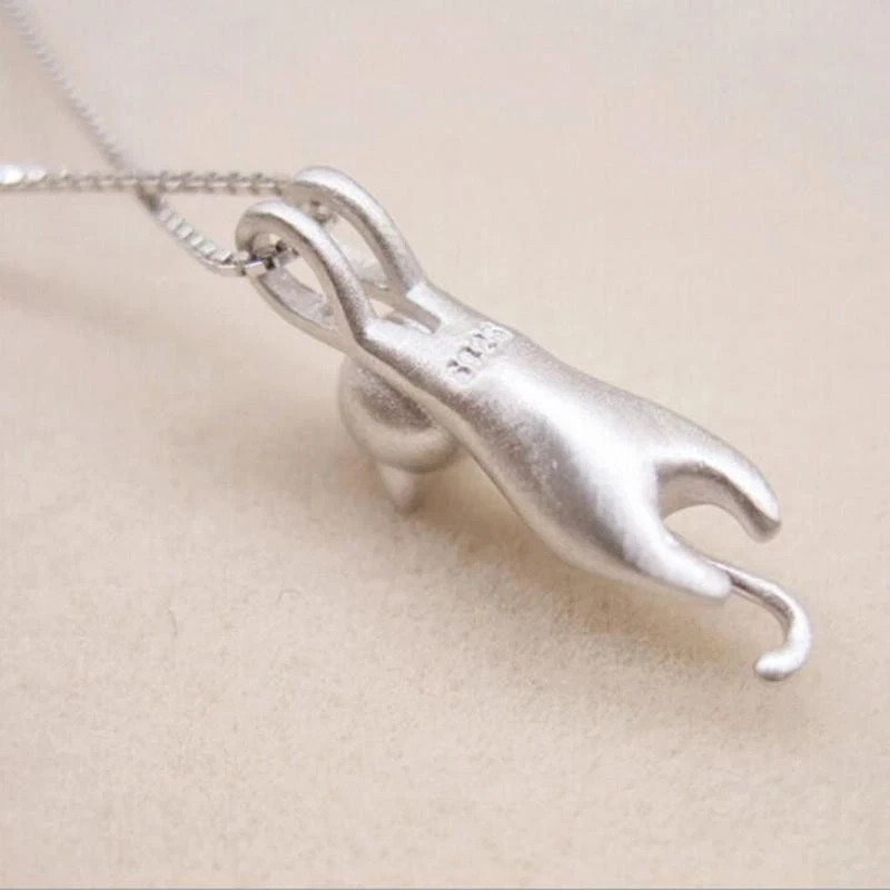 925 Sterling Silver Cute Kitty Cat Pendant Necklace Korean Fashion Jewelry
