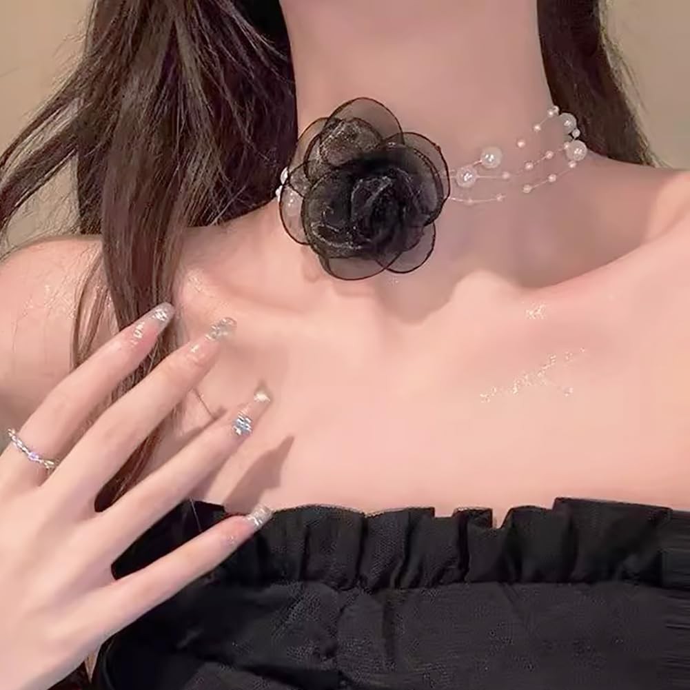 Rose Pearl Necklace-Neck Jewelry-Neck Flower Bone Chain-Necklace Fashion Acce…