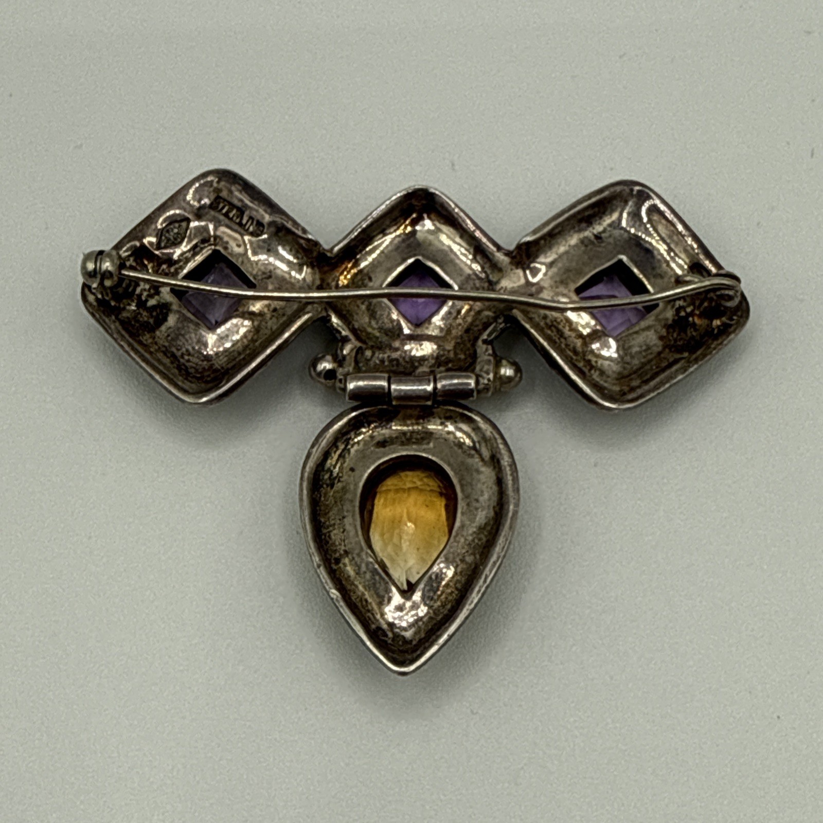 JUDITH JACK 925 Sterling Silver Vintage Amethyst Citrine Marcasite Gem Pendant