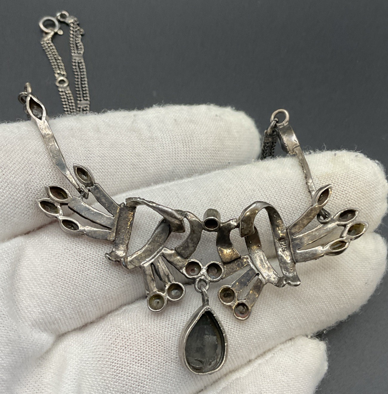 VTG Art Deco Marcasite Black Onyx Sterling Silver Necklace & Earrings