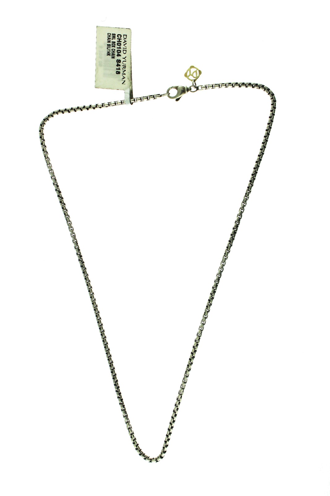 David Yurman 14k Yellow Gold 925 Sterling Silver 2.7mm Box Chain Necklace 18″