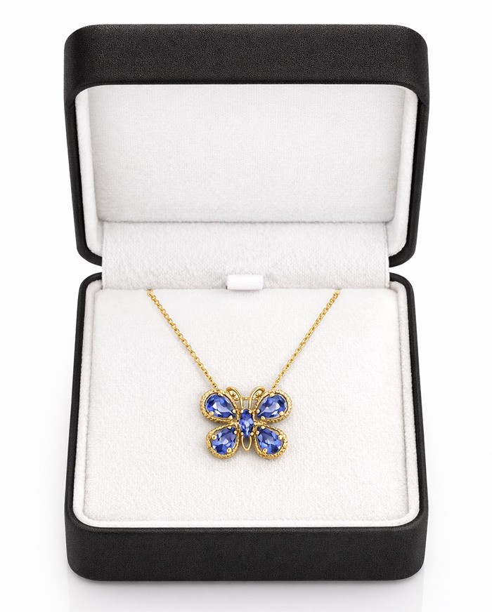 TANZANITE 3.26 Ct BUTTERFLY PENDANT 10K YELLOW GOLD * AAA Quality Grade * NWT