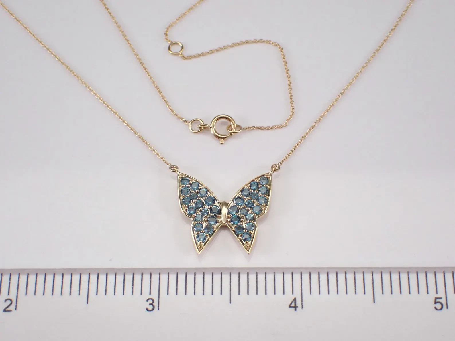 1.50 Ct Round Lab Created Blue Topaz Butterfly Shape Necklace 14K Gold Plated