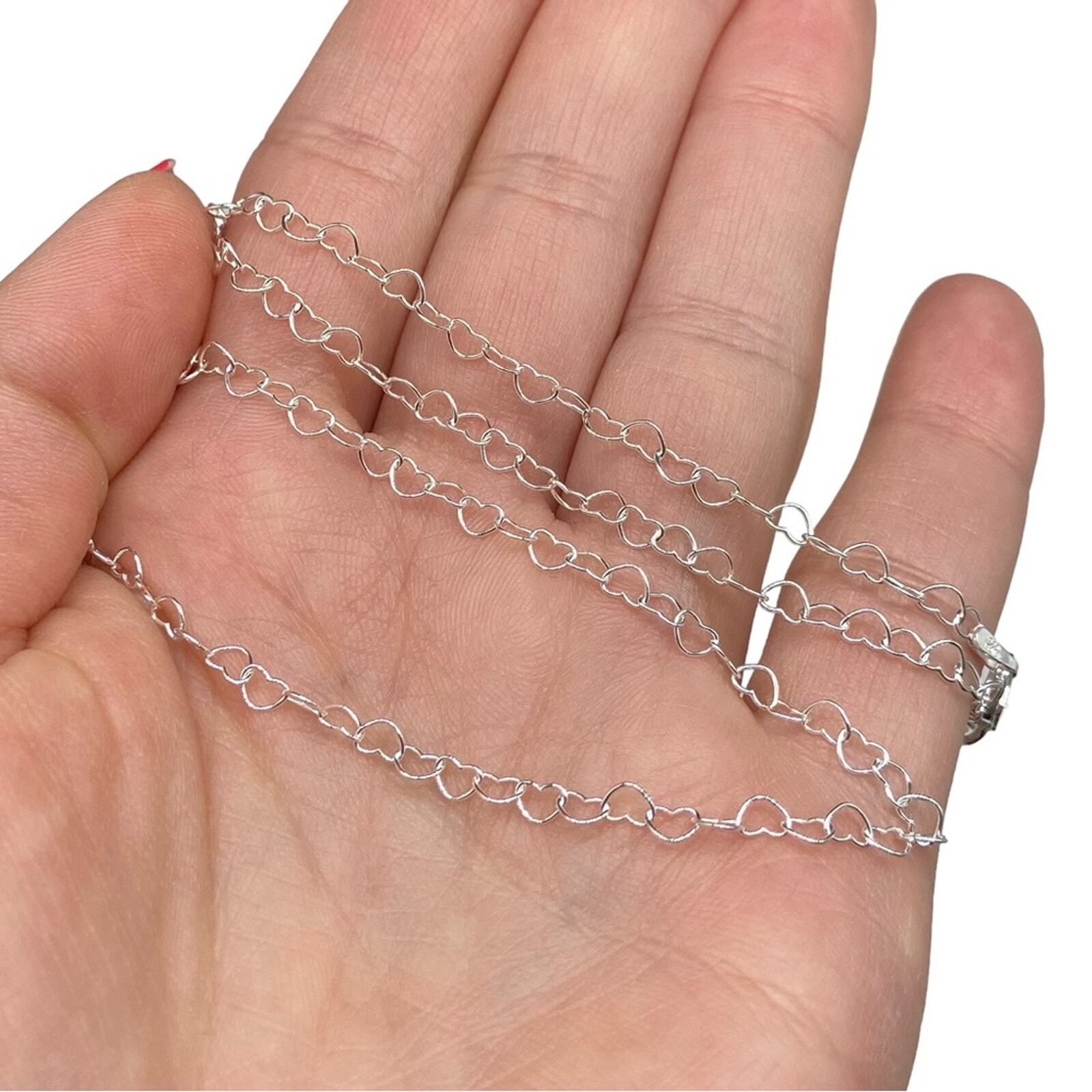 20” Sterling Silver Heart Chain Necklace Solid 925 Italy Layering Dainty Gift