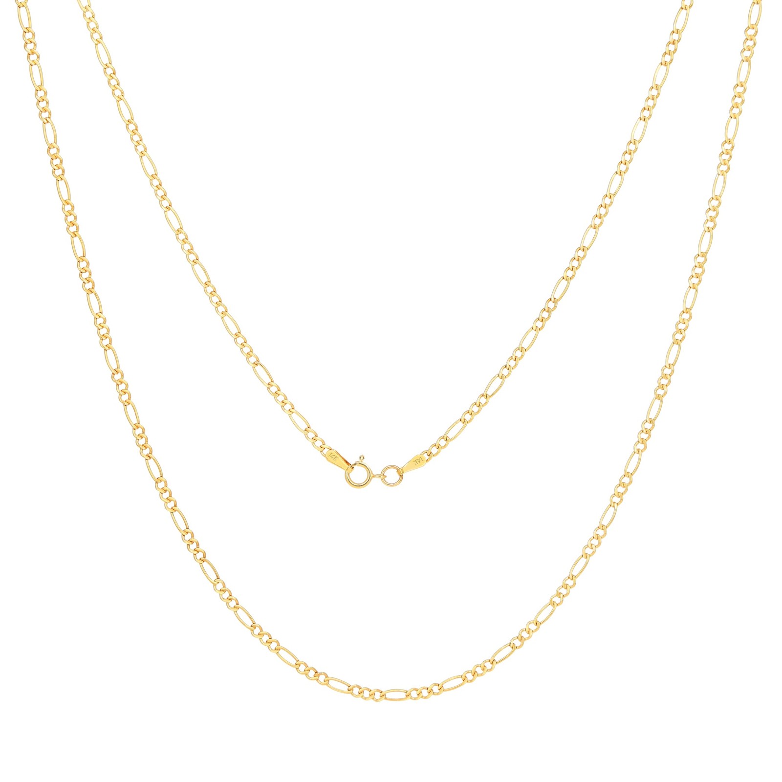 14K Yellow Gold 2mm Figaro Chain Link Italian Necklace Mens Womens 16″- 24″