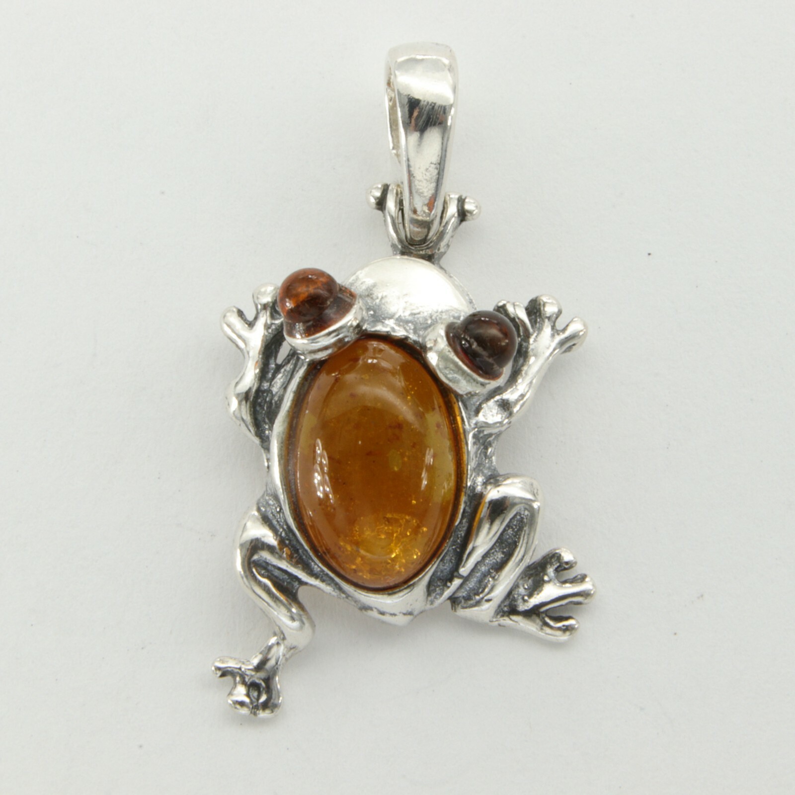 Cognac / Brown BALTIC AMBER Frog Pendant – 925 STERLING SILVER #4708e