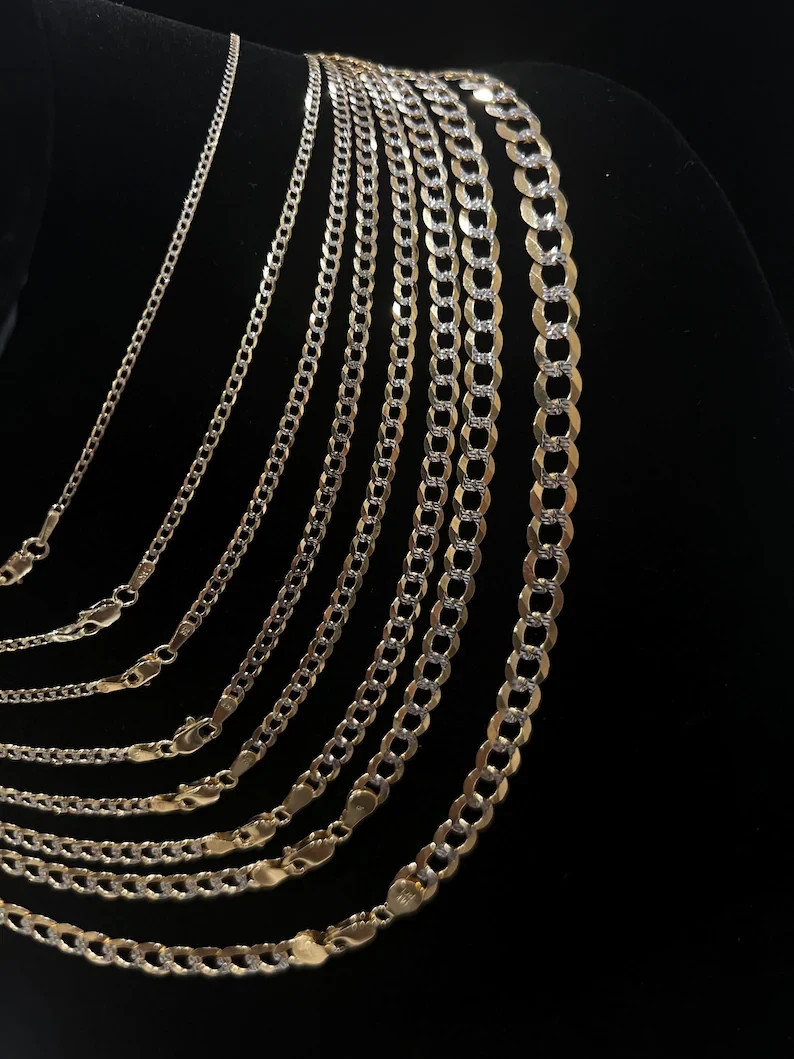 10K Yellow Gold Pave Cuban Curb Link Chain Necklace Real Gold Men Women 16-28in
