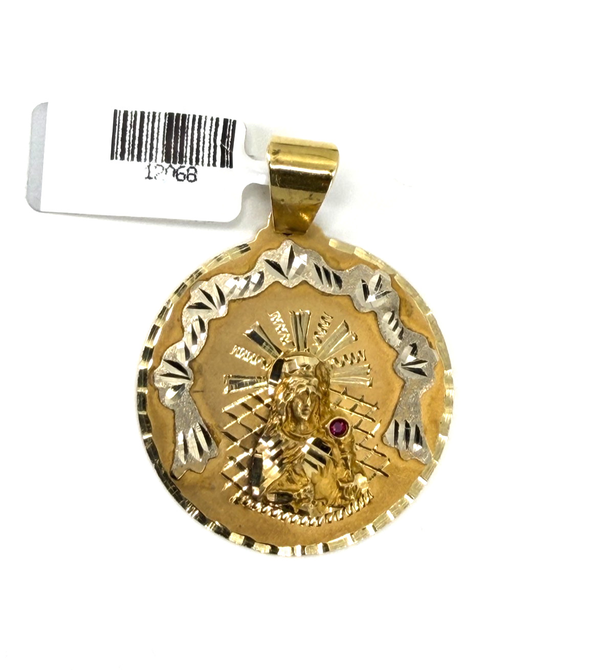 Real 10K Solid Yellow Gold Santa Barbara Pendant Diamond Cut Medallion Two Tone