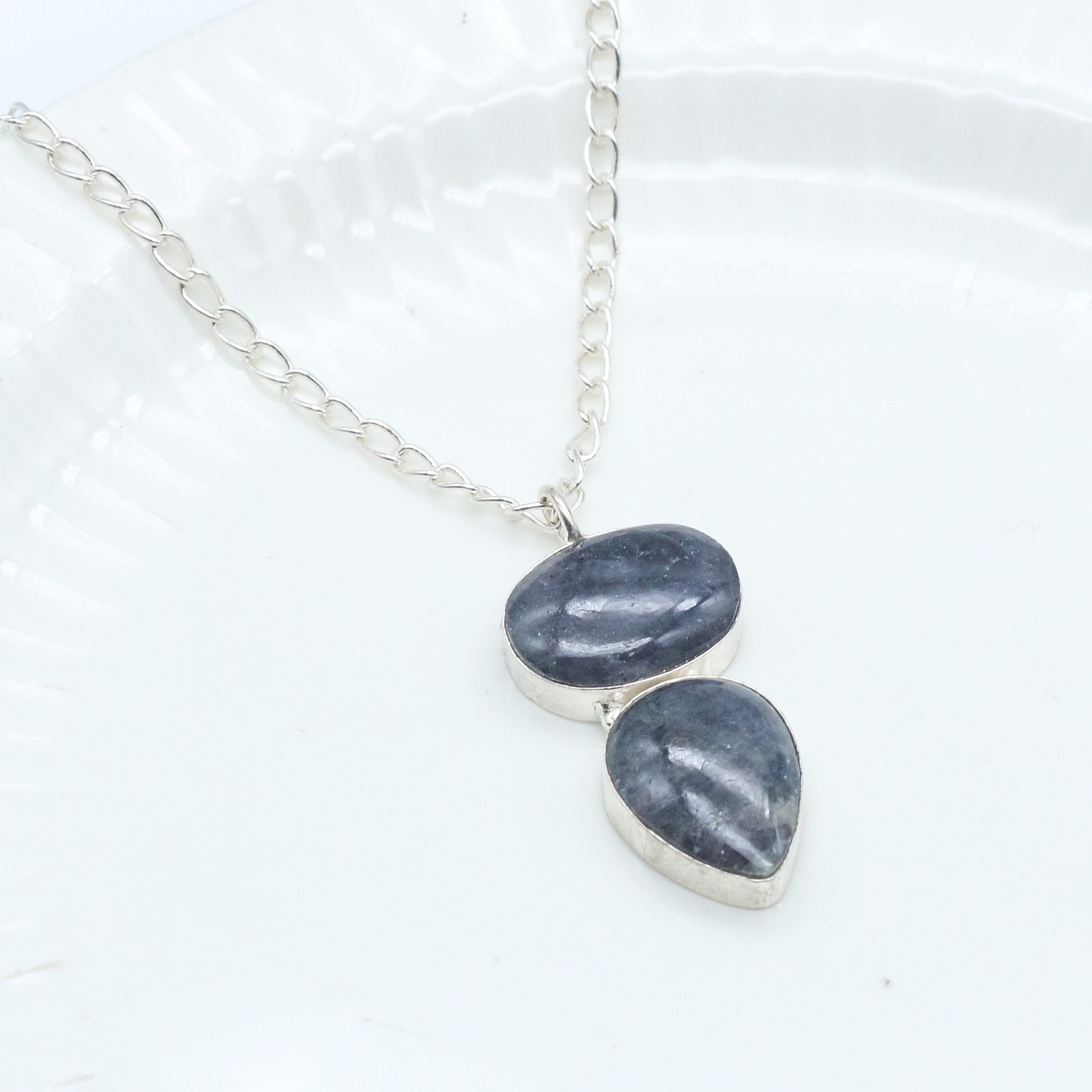 Gray Gemstone Pendant 925 Sterling Silver Handmade Artisan Gift for Her Women