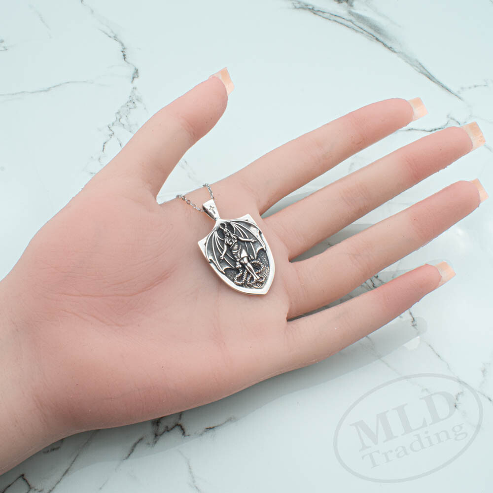 MLD 925 Sterling Silver Lilith Shield Pendant Necklace – Gothic Jewelry