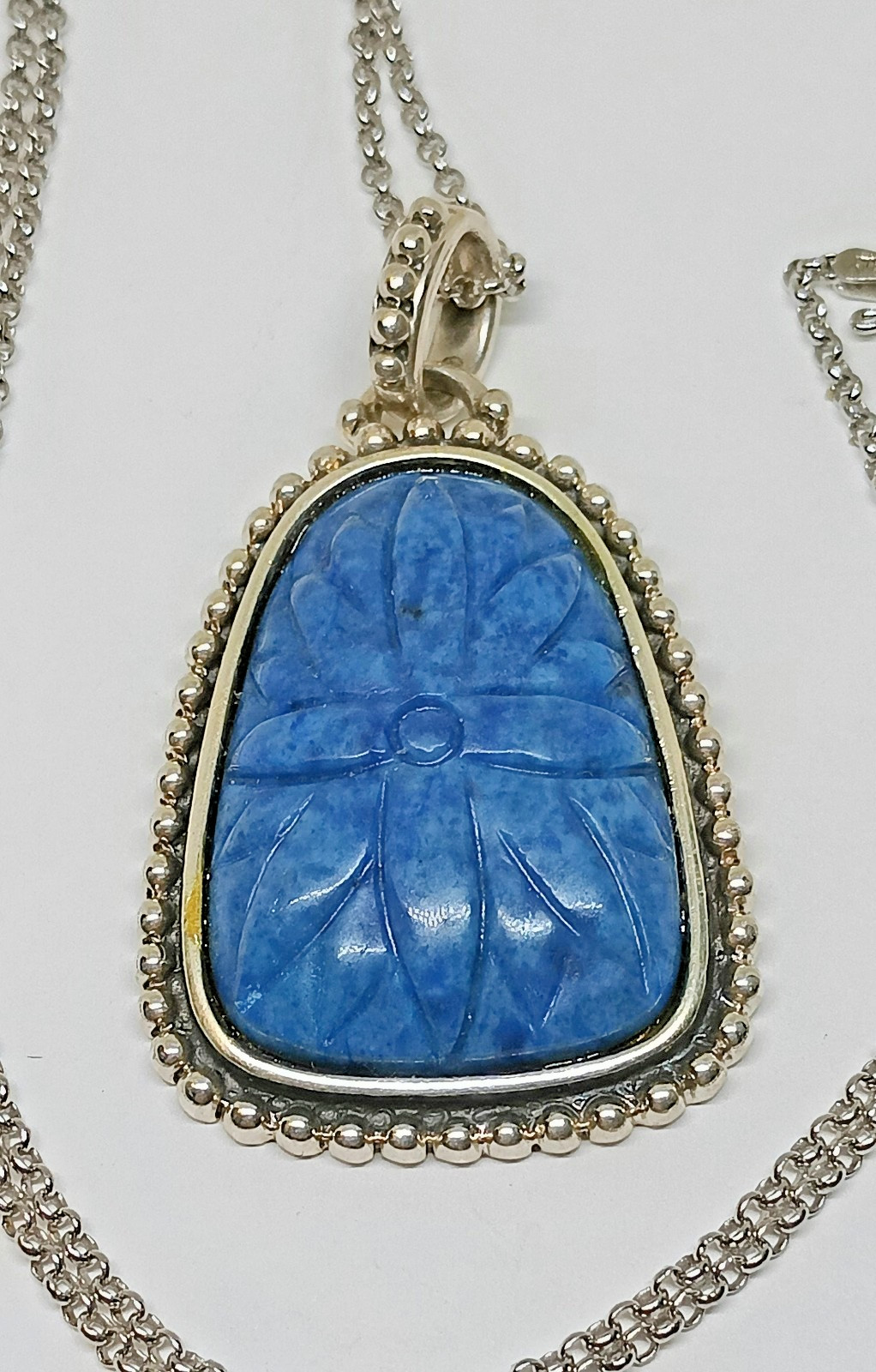 Royal Blue Sterling Silver Thailand Carved Sodalite Stone Necklace