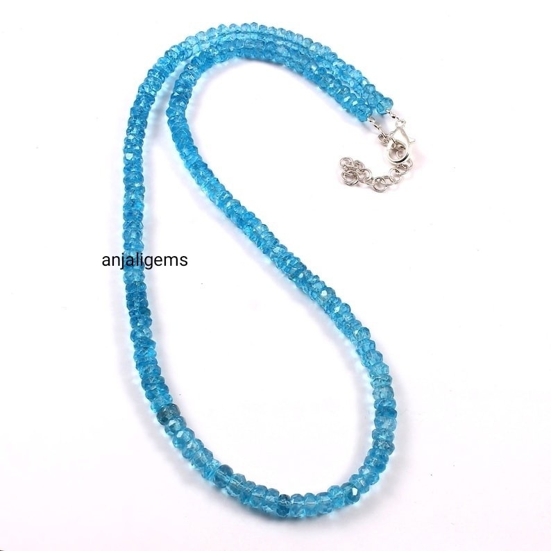 AA+ Natural Swiss Blue Topaz Gemstone Beads Necklace In 925 Silver Woman Jewelry