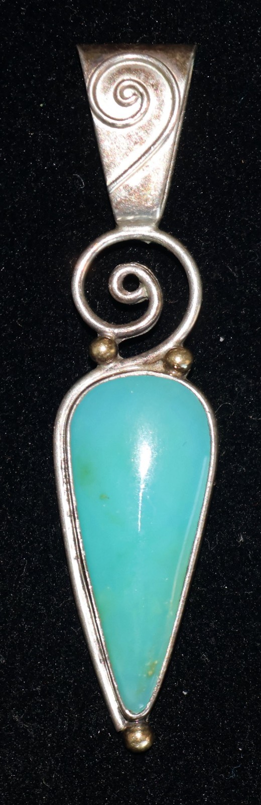 Shano Kelly Sterling Silver 14K Gold Sleeping Beauty Turquoise Spiral Pendant
