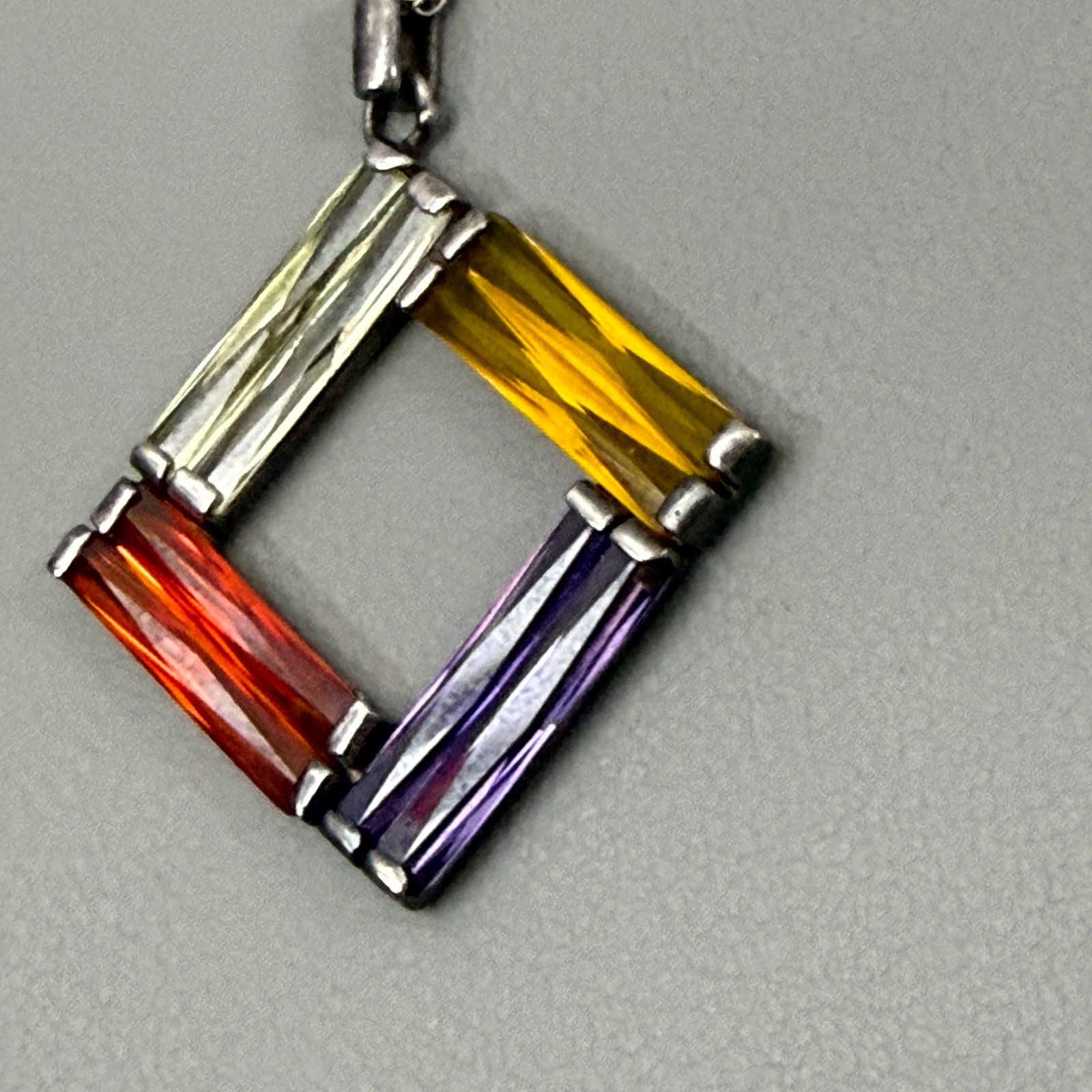925 Sterling Silver Multicolor Baguette Pendant Italy Necklace 21″ 10 g