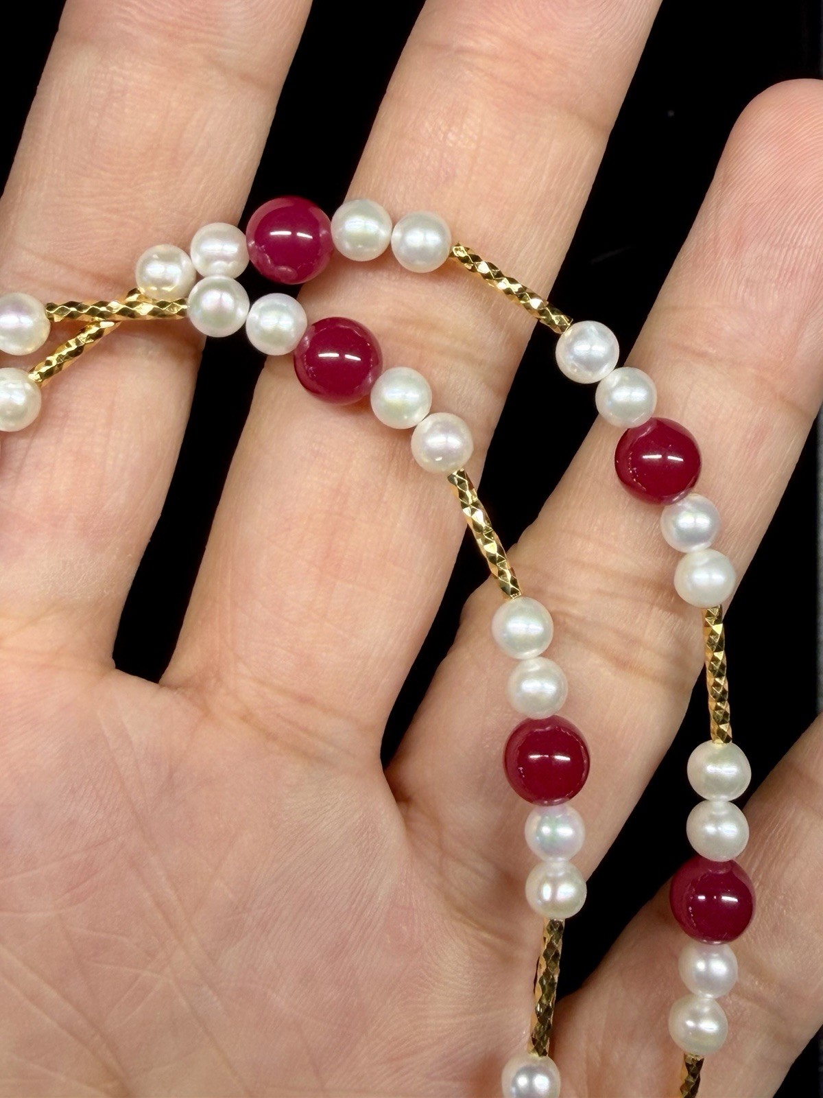 Ruby w/ Natueal cultured Pearl Necklace 925 Solid Sterling Silver Gold Plated