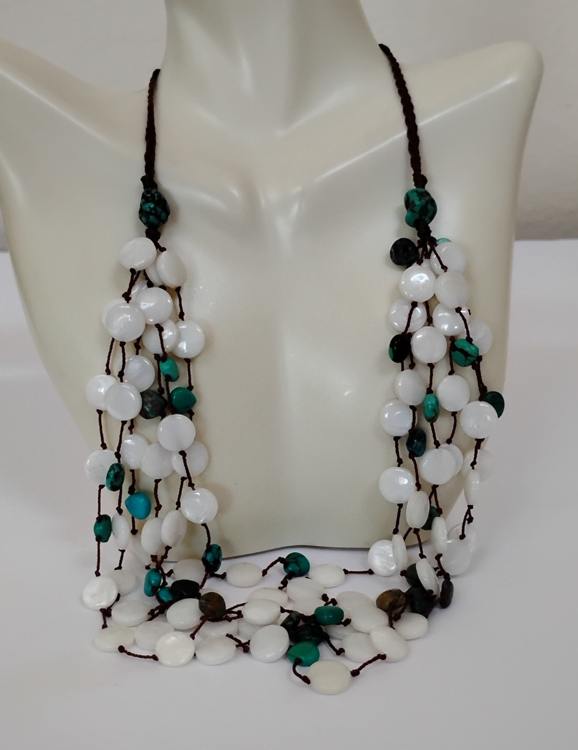 Jay King Mine Finds Mother of Pearl Turquoise Knotted Cord Layered Necklace