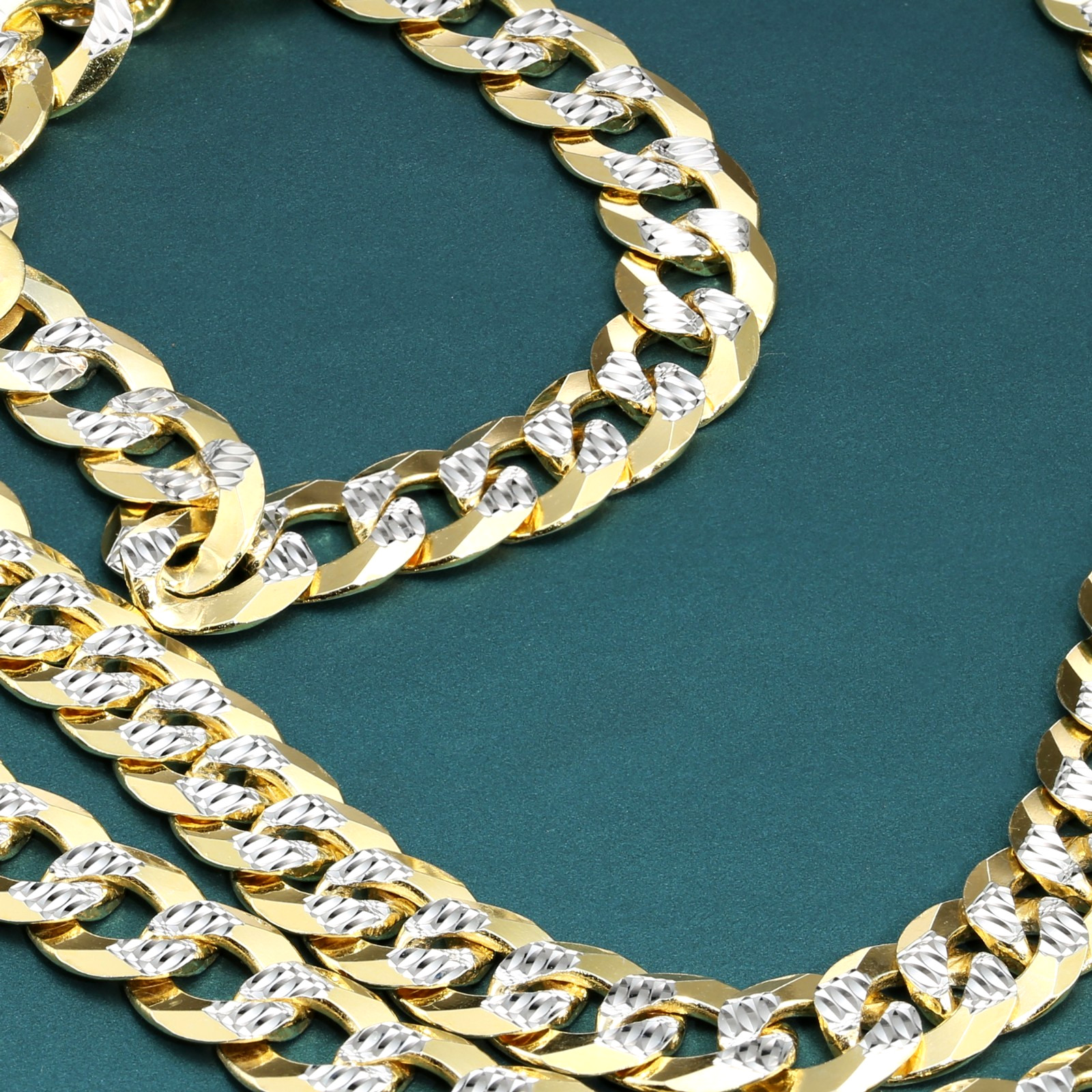 Two-Tone Gold 4mm-7.5mm Curb Chain Italian Necklace 18″-26″ 925 Sterling Silver