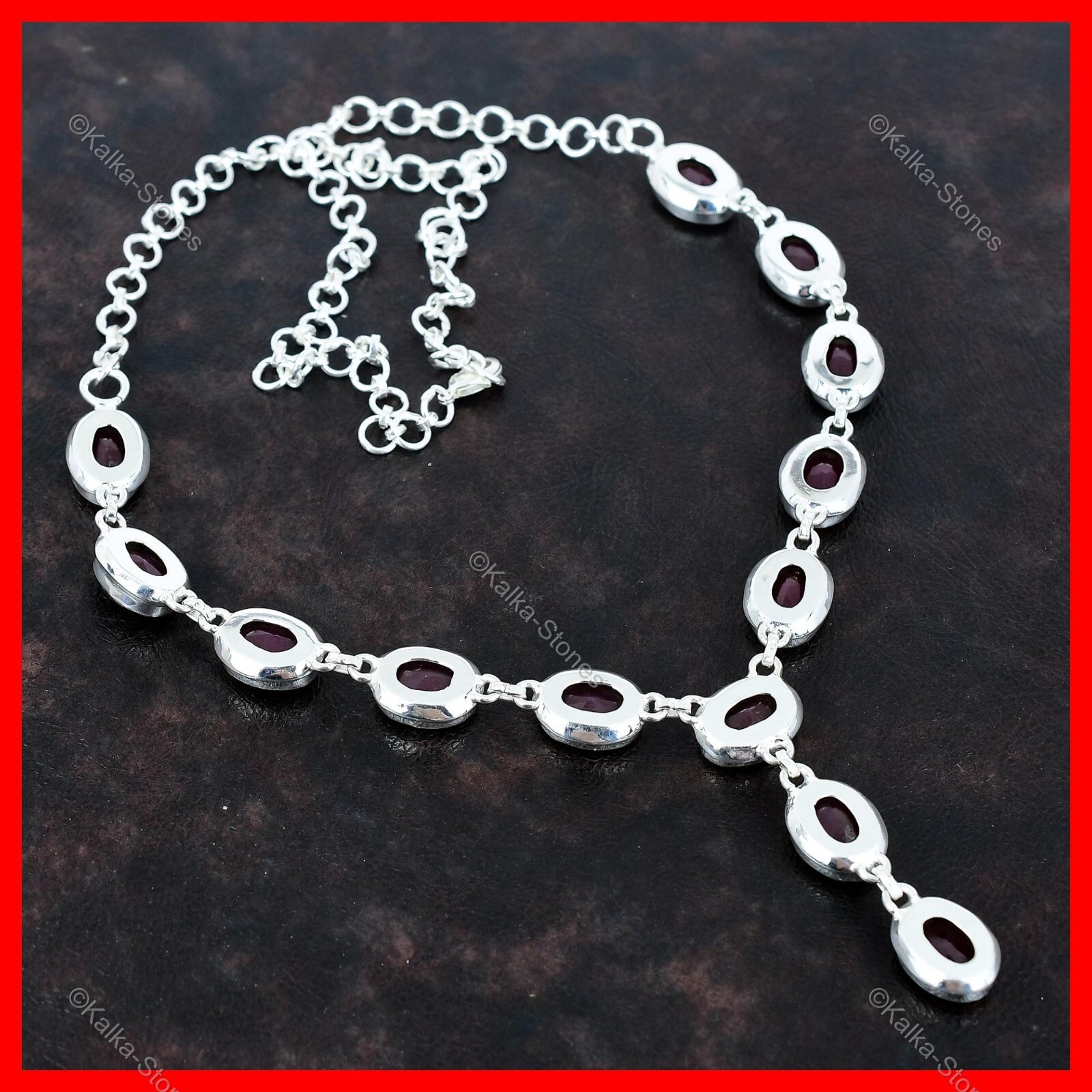 Friendship Day Deal Kashmir Rubi Gemstone Chain Necklace Jewelry Sterling Silver