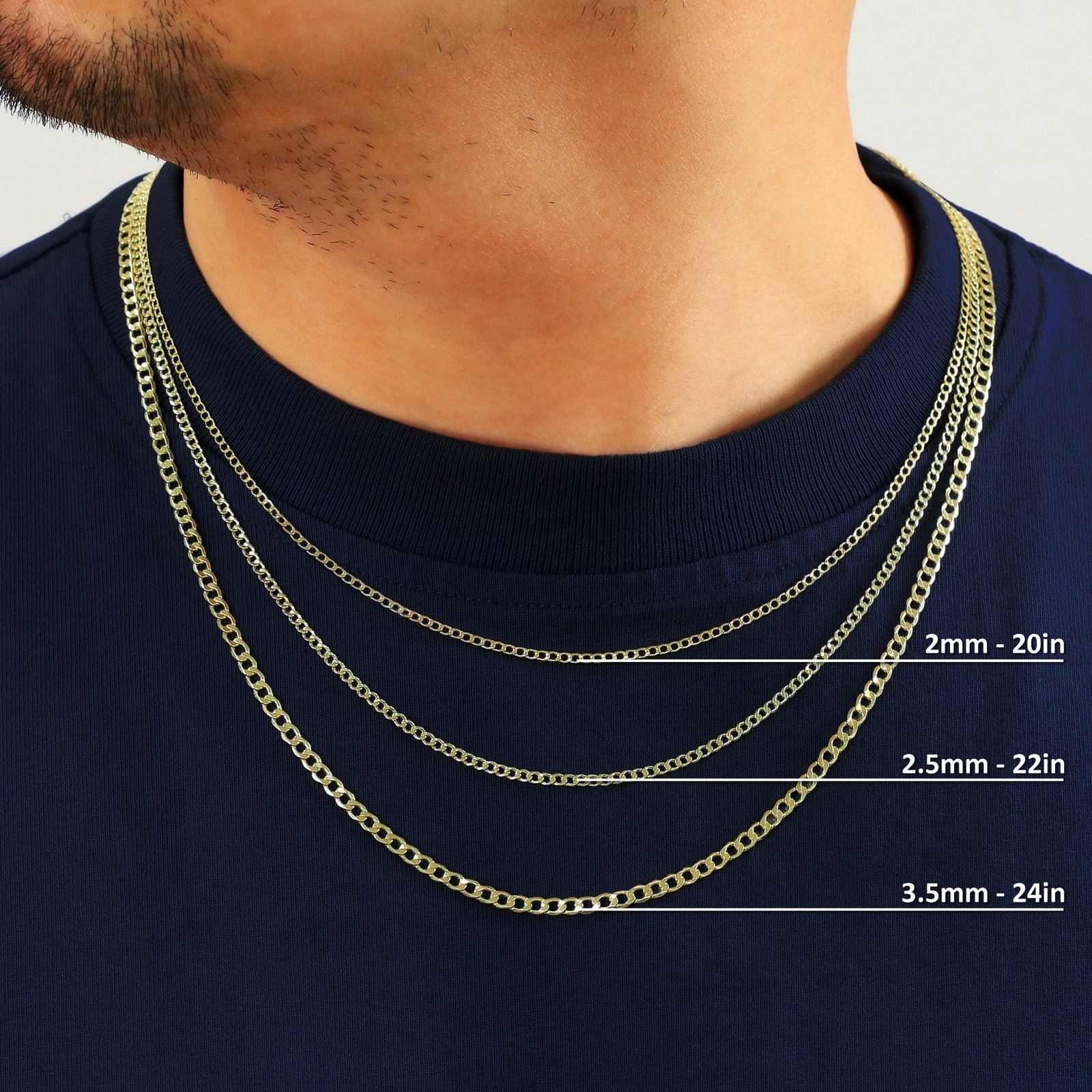 10K Yellow Gold 2mm-7.5mm Curb Cuban Chain Link Necklace or Bracelet 7″-30″