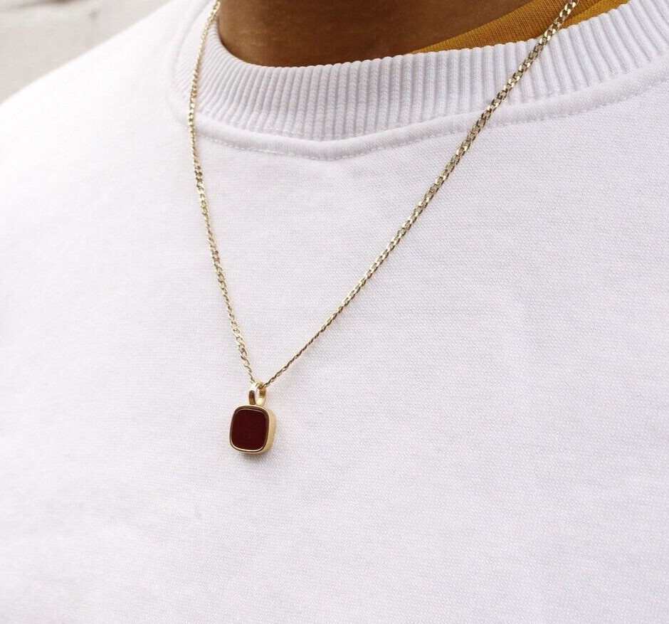 Red Ruby Necklace 925 Silver Ruby Pendant Men’s Necklace Birthday Gift For Boys