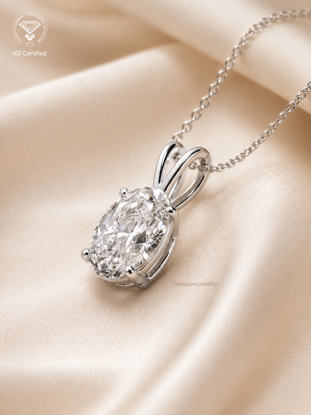 2 CT Oval Cut E/VS1 Lab Grown Diamond Wedding Necklace Pendant 18K White Gold