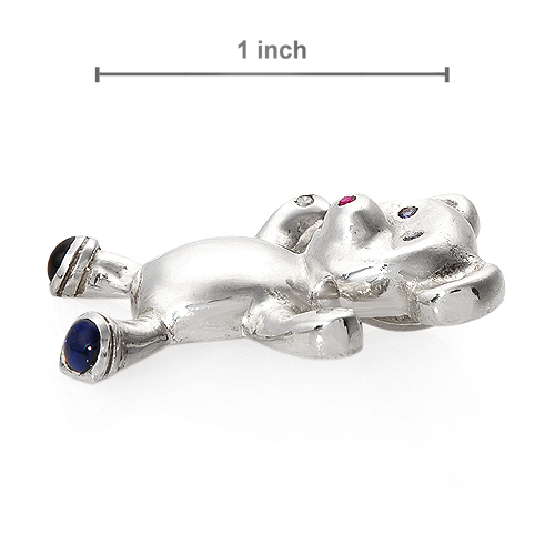 Large Panda Bear Charm W/0.75ctw CZ,Ruby & Sapphire in 925 Sterling Silver 33mm