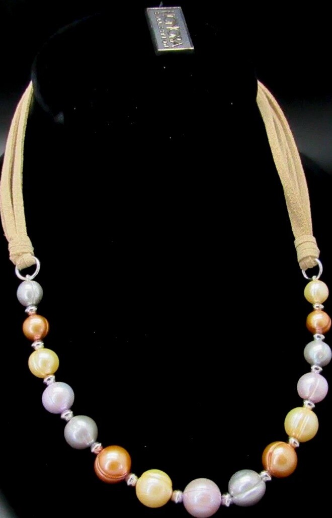 HONORA STERLING SILVER RING PEARL LEATHER NECKLACE NEW IN BOX