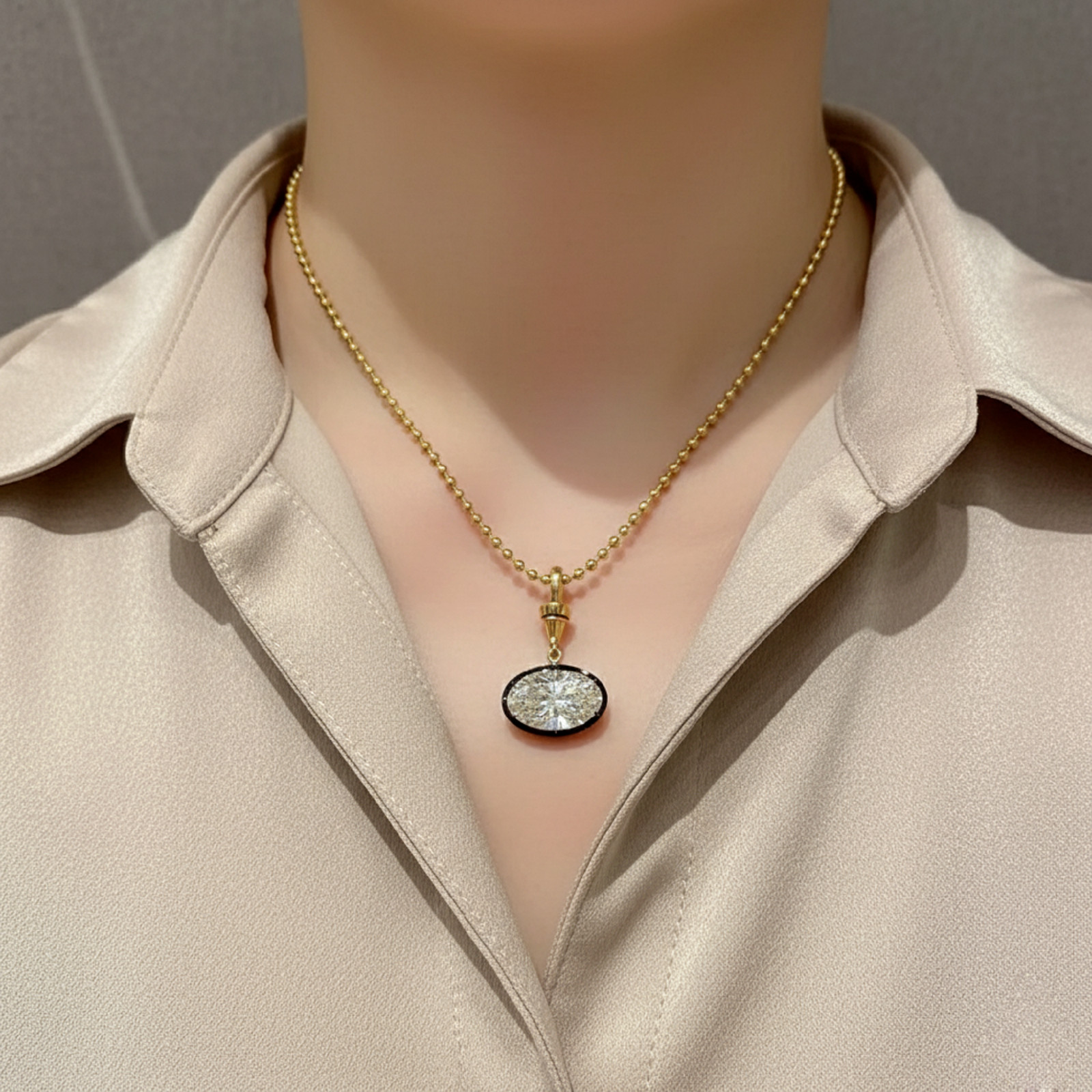 Oval Simulated Pendant Charm 3ct East West Black Bezel Gold Setting Pendant Her
