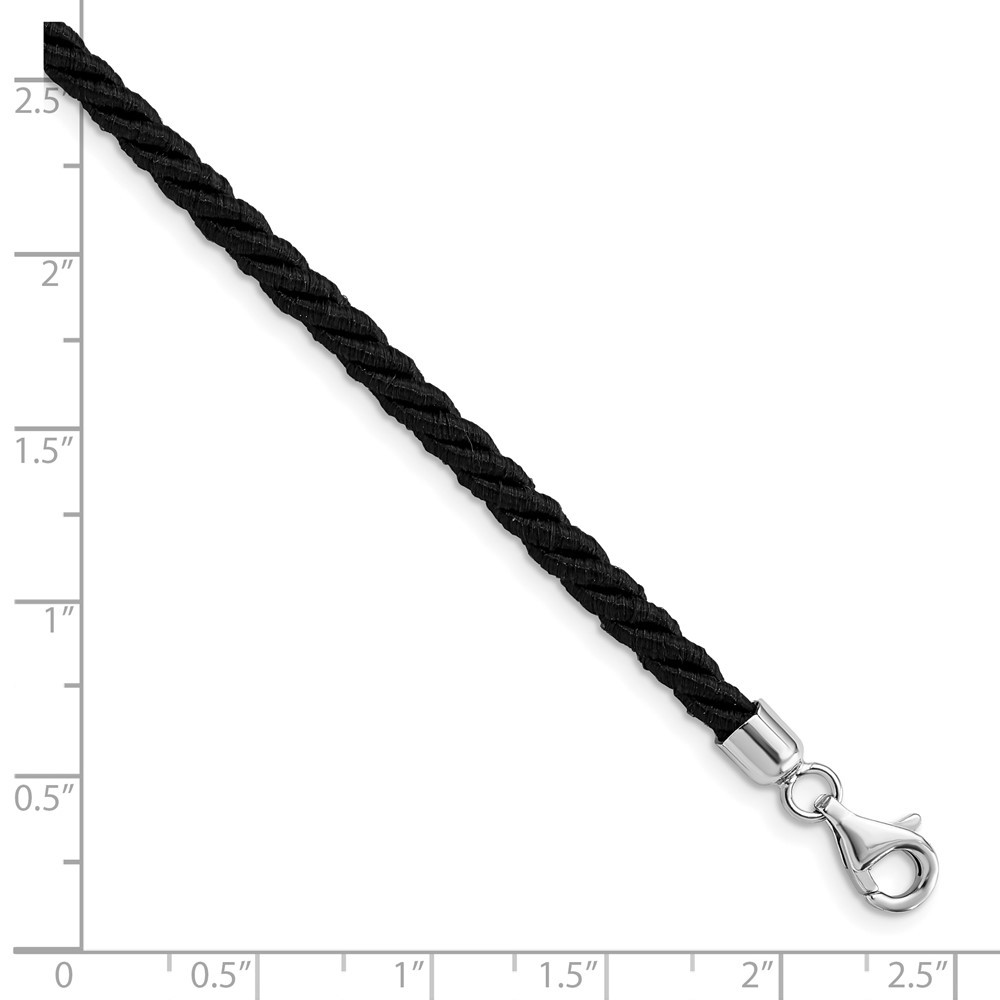 Sterling Silver Rhodium-plated Black Satin Cord Necklace 16″ 1.26gm