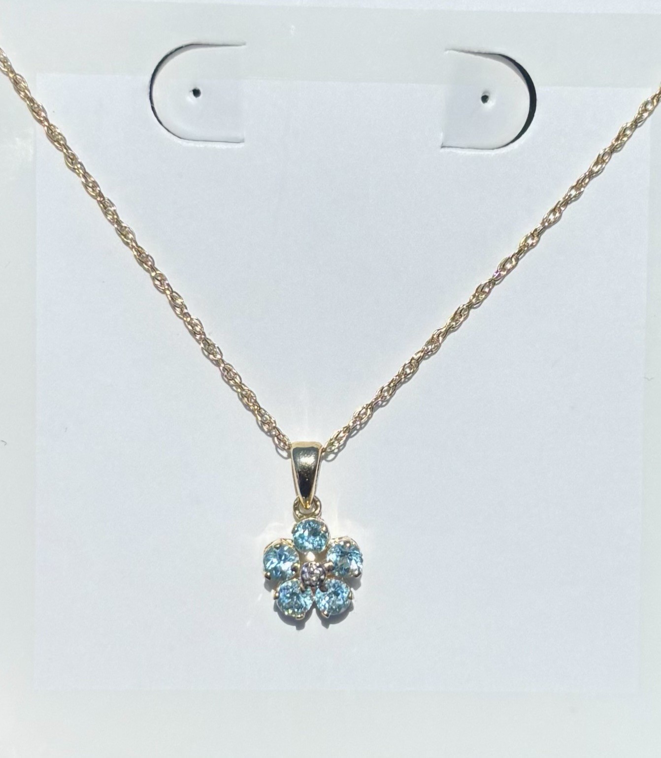 Estate 14k Yellow Gold Diamond And Blue Spinel Flower Pendant Necklace 19” Cable